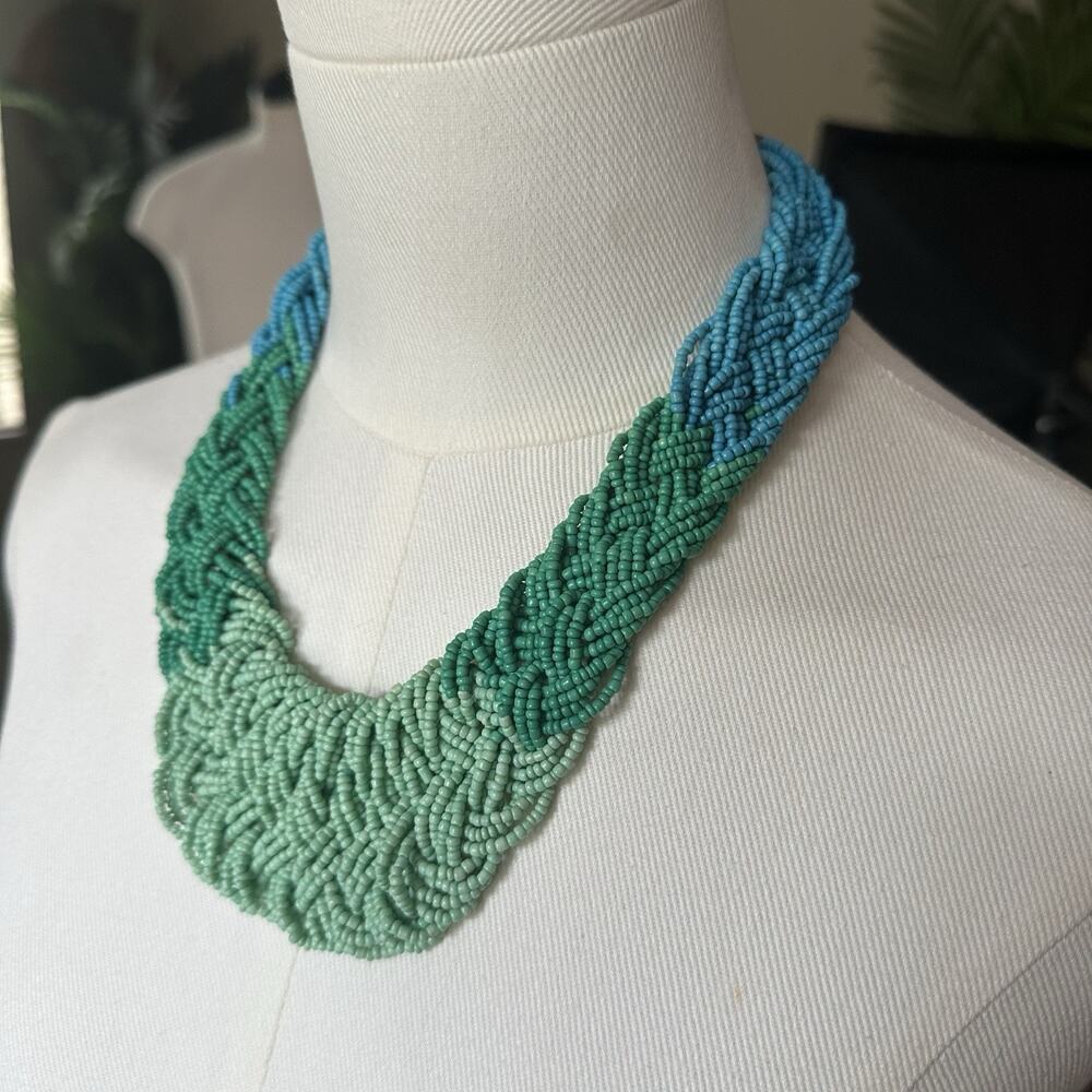 Braided Umbre Blue Green Mint Microbeads Peasant